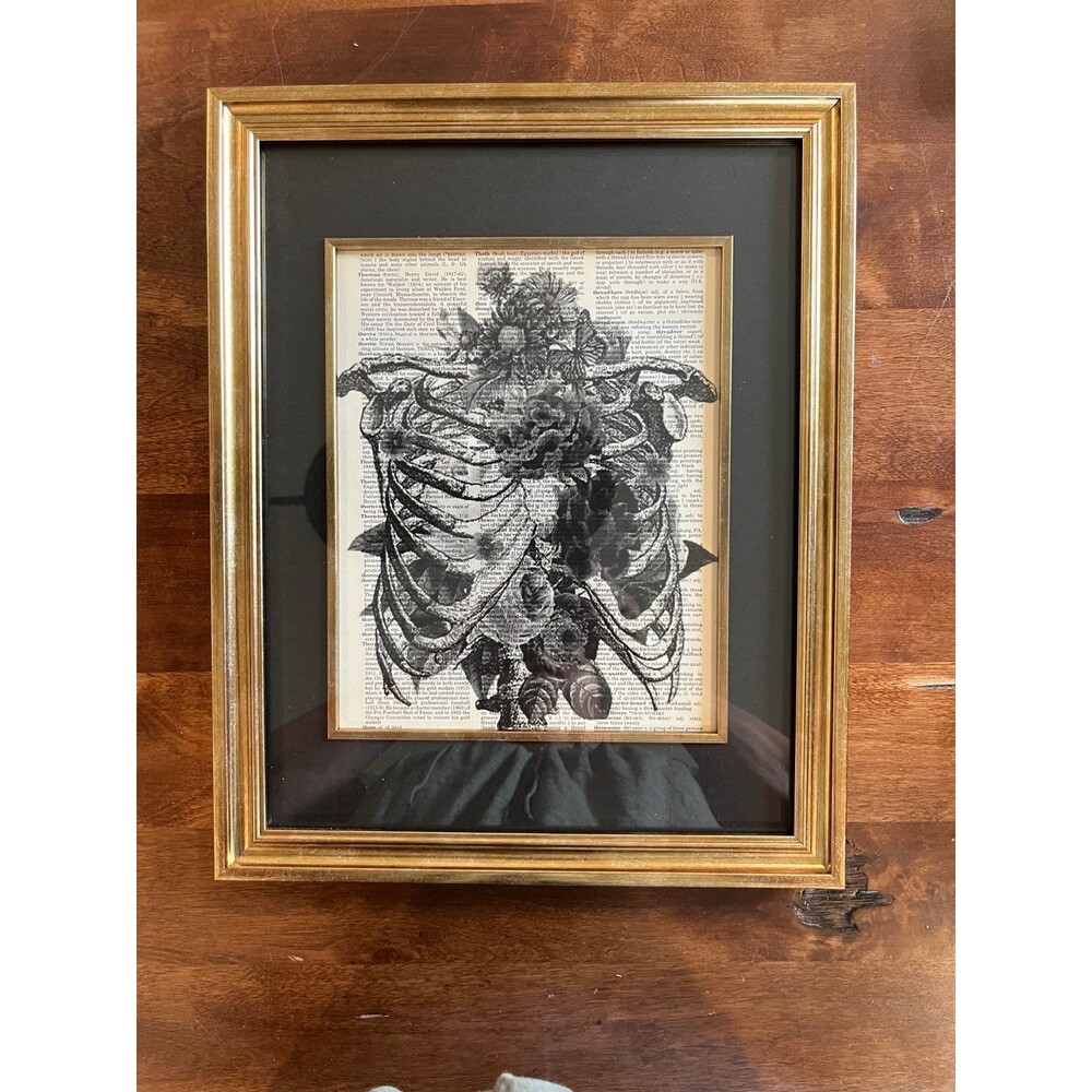 Framed Vintage Anatomical Skeleton Floral Art Print Rib Cage